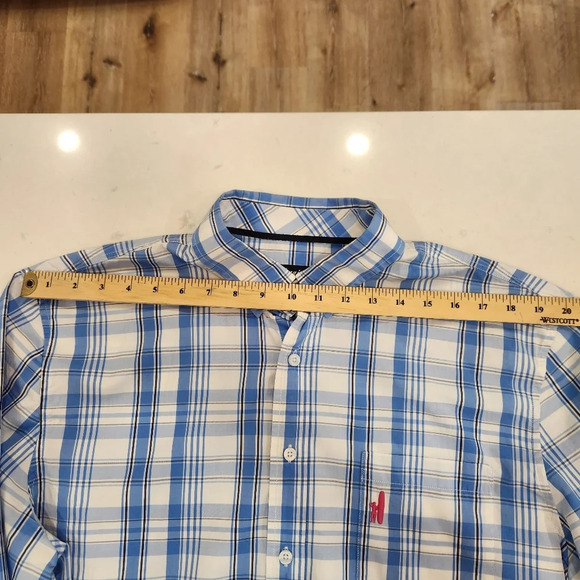 Johnnie O Shirt Mens XL Blue White Plaid Button Down West Coast Prep Surfer - Picture 10 of 14